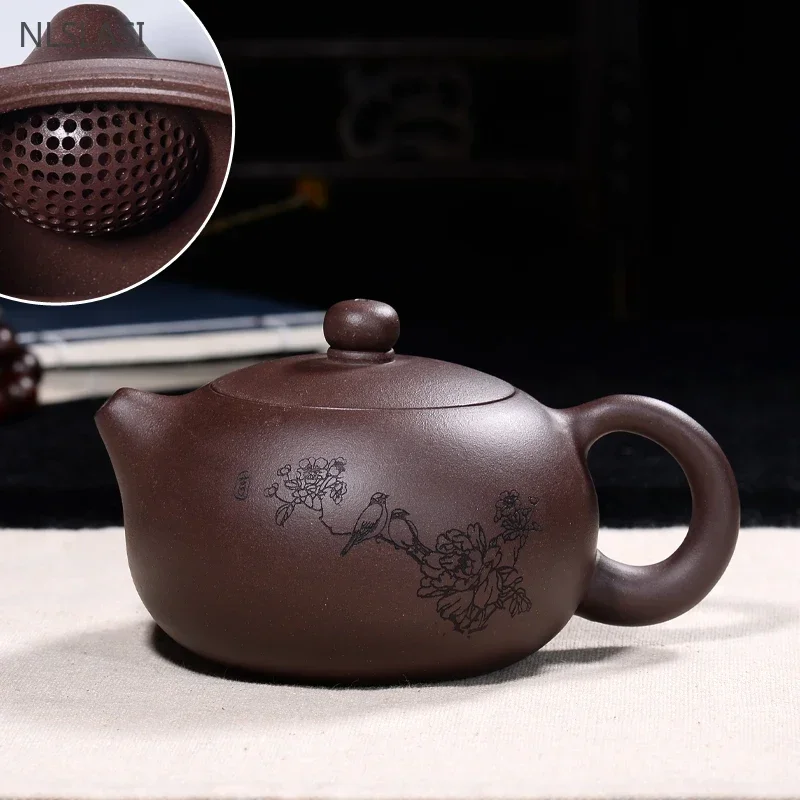 300 ミリリットル伝統宜興紫粘土ティーポットクラシック朱泥 Xishi ティーポットボール穴フィルター美容ティーケトル中国 Zisha 茶器