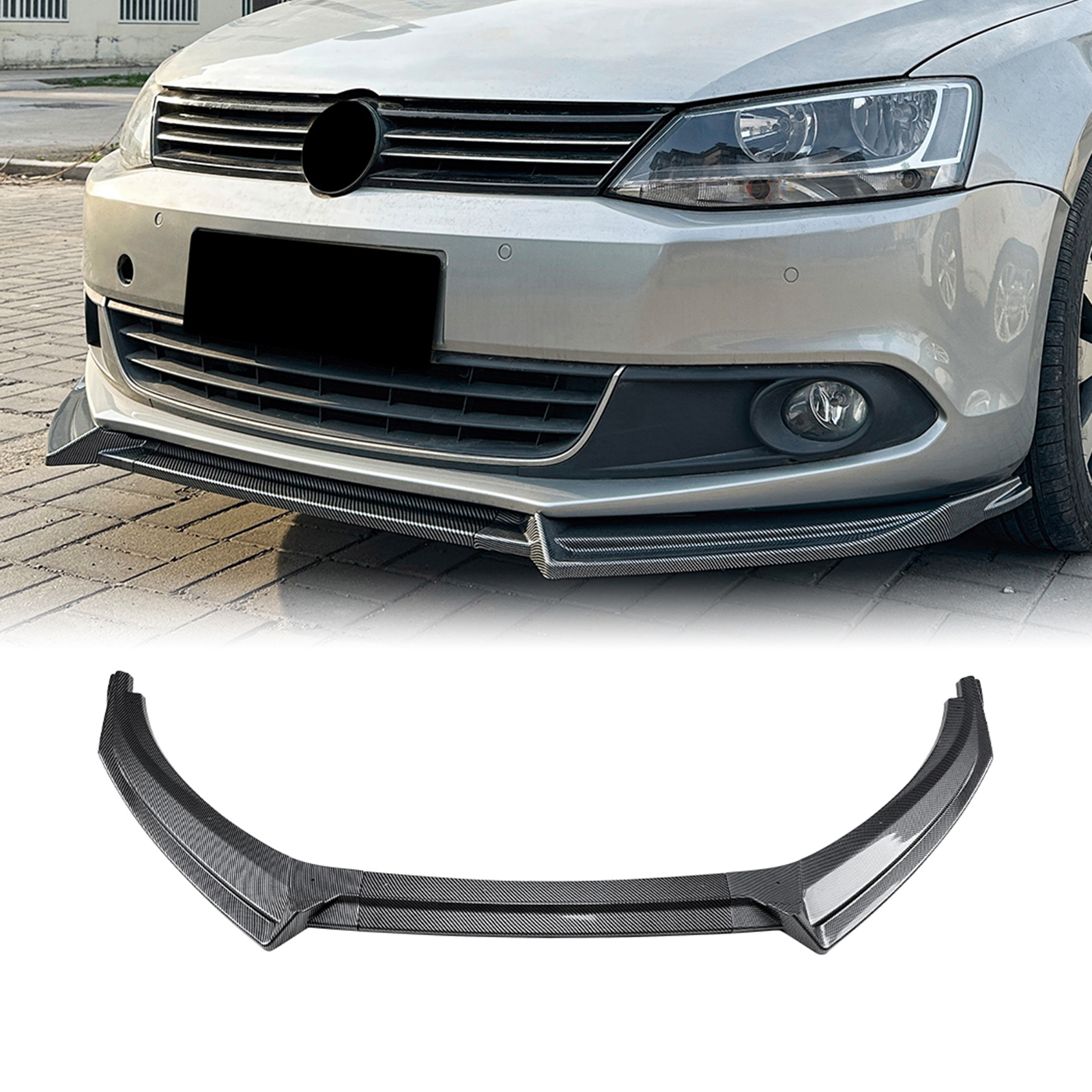 フォルクスワーゲン VW ジェッタ MK6 2011-2014 フロントバンパースポイラーリップカーボンファイバールック/グロスブラック下部スプリッターブレードプロテクターキット