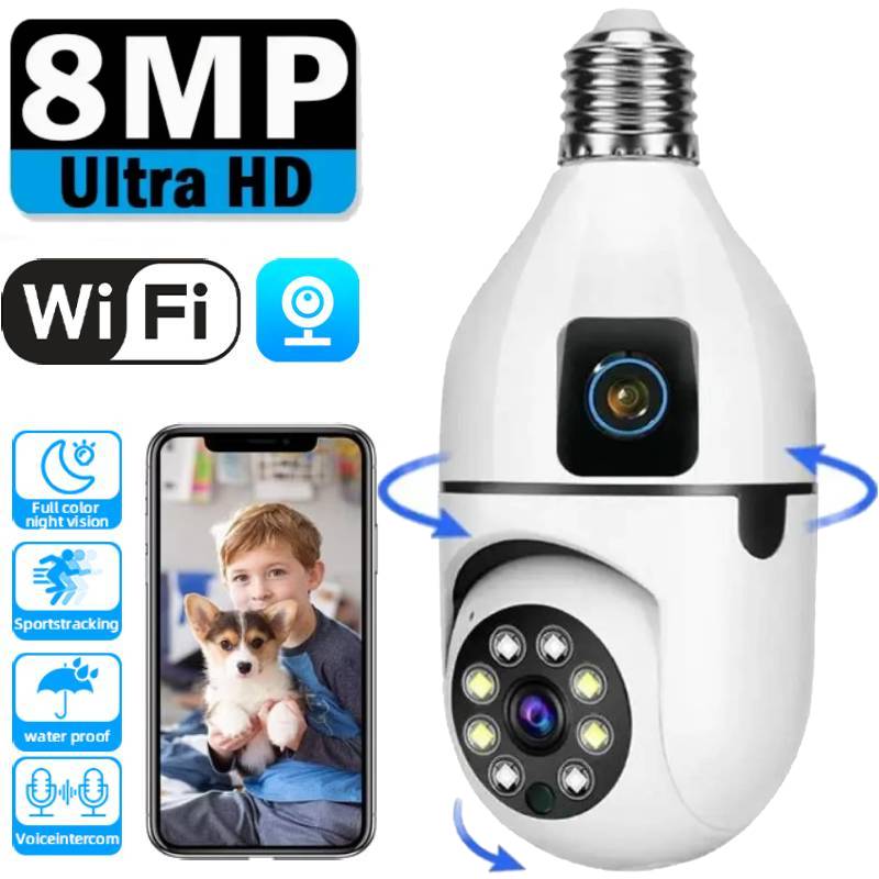 8MP WiFi IPカメラ E27電球型カメラ ワイヤレスベビーモニター ペットカメラ 5MP SmartLife 屋内AI追跡セキュリティビデオ監視