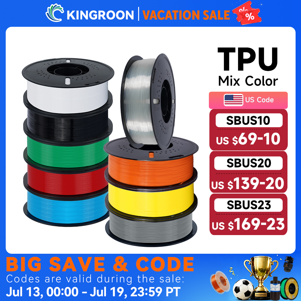 KINGROON 柔軟な TPU フィラメント 1.75 ミリメートル、 5 キロ 10 キロ 3D プリンタ用 3D 印刷 TPU フィラメント、ソフト 3D プラスチック素材非毒性