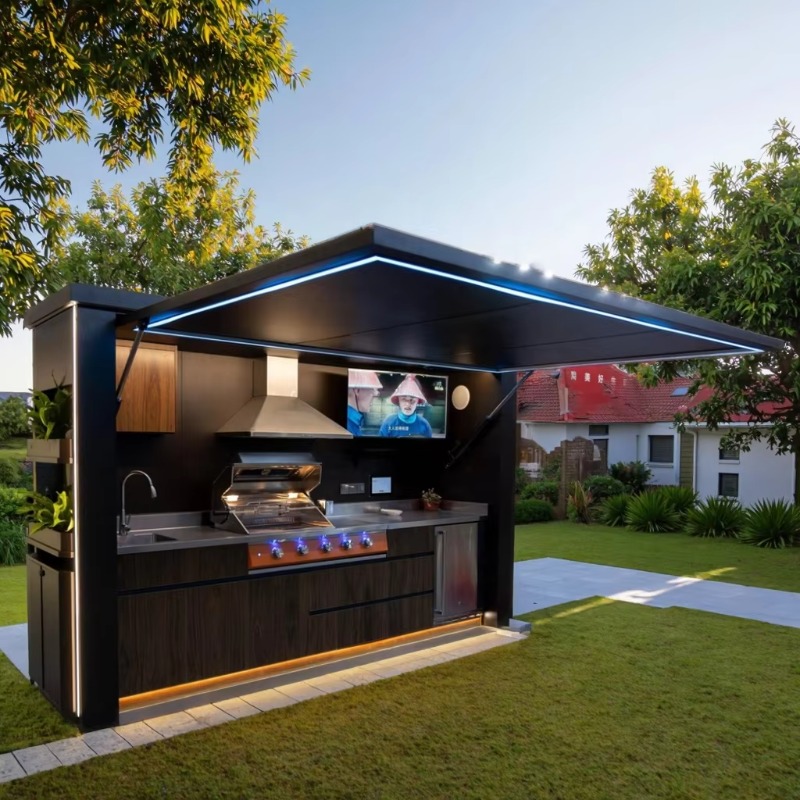 屋外家具ガスバーベキューグリルキャビネット 2026 モダンなステンレス鋼の小屋付きプールハウスパティオカスタム