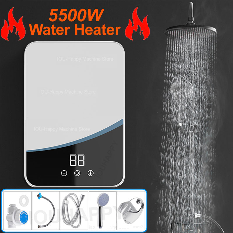 5500 ワットインスタント給湯器電気蛇口ヒータータンクレスシャワー浴室壁掛け電気給湯器温度表示