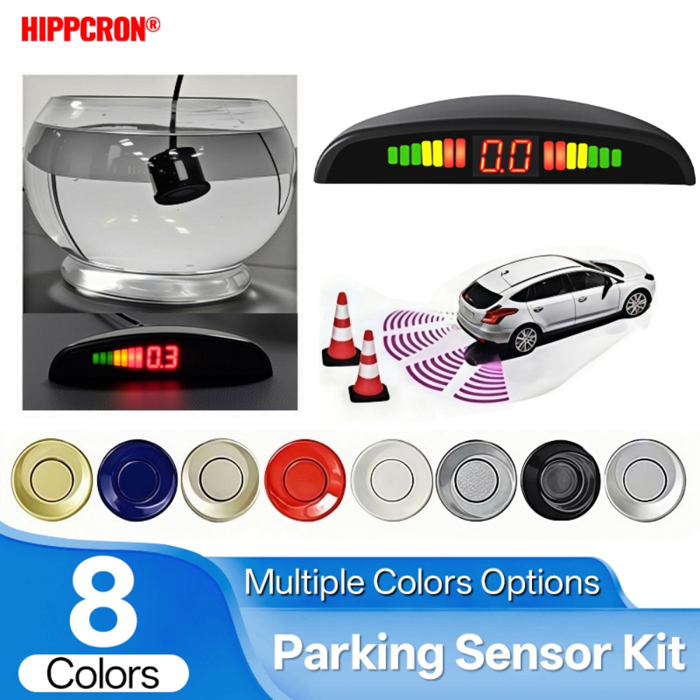 Hippcron 車 LED パーキングセンサーキット 4 センサー 22 ミリメートルリバースレーダーサウンドアラートインジケーターシステム 8 色