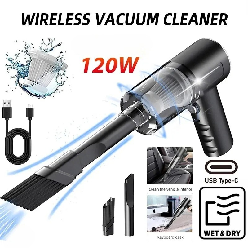 1pc ワイヤレス掃除機家庭用と車用のデュアル使用 120 ワットハイパワー強力な掃除機ブラック