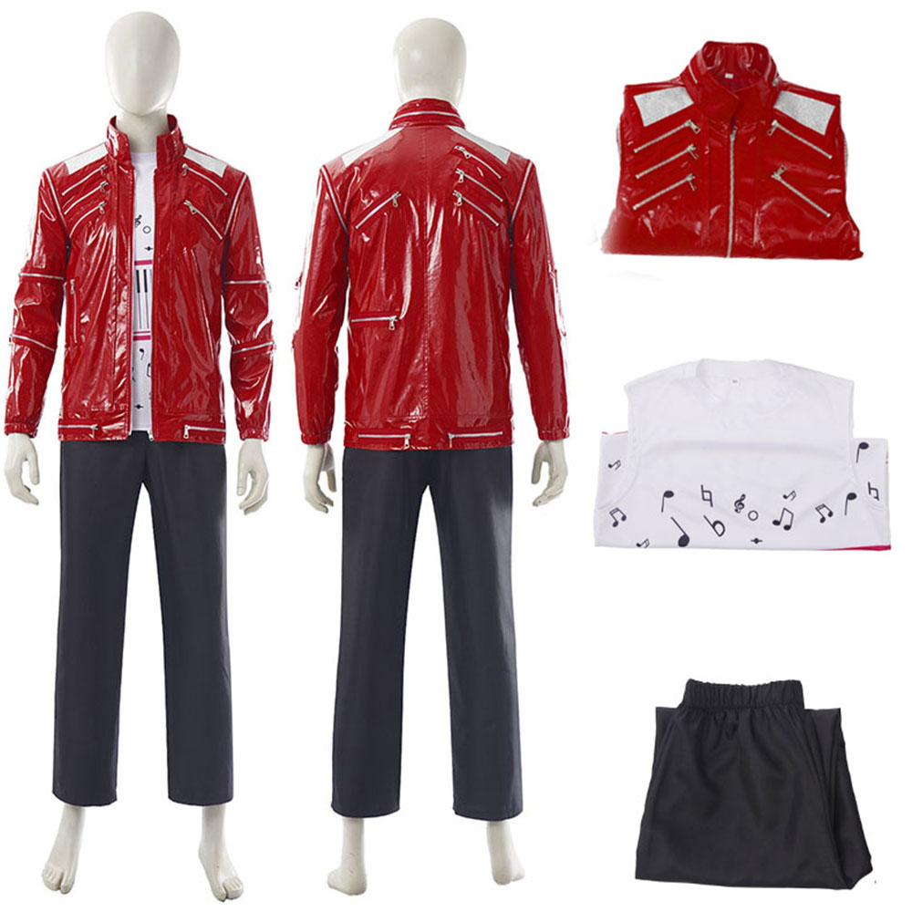 マイケル・ジャクソンレッドレザージャケットコスプレ衣装フルセット MJ ビートイットジャケットシャツパンツ男性ステージパフォーマンスハロウィンパーティー