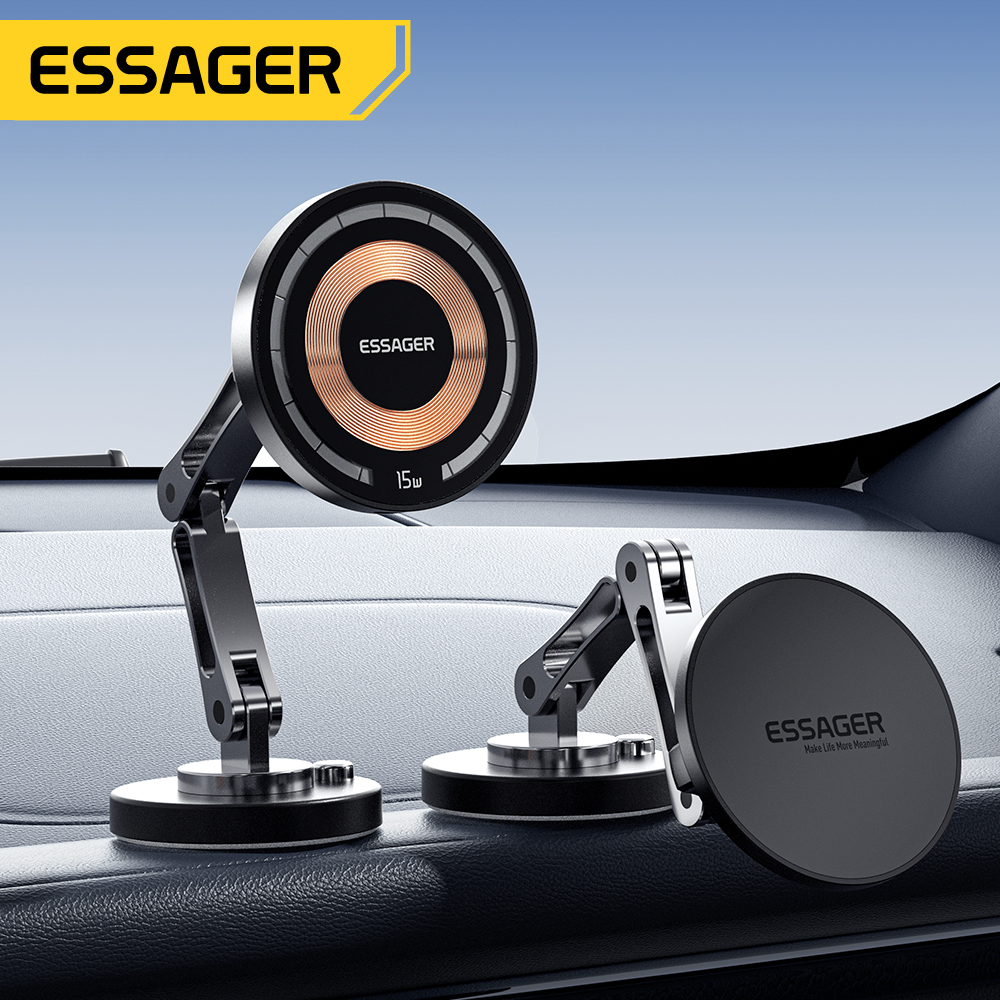 Essager 磁気ワイヤレス充電器自動車電話ホルダー 15 ワット高速充電簡単ペーストマウントスタンド Magsafe iPhone 15 14 13 プロマックス