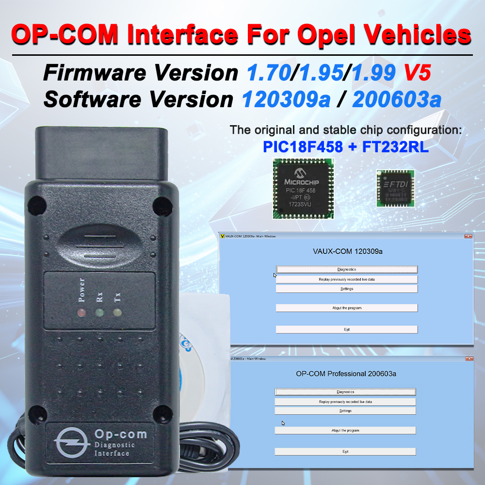 Opcom V2014 V1.99/1.95/1.70 オペルフラッシュファームウェア更新 OBD2 診断スキャナツール PIC18F458 FTDI チップ CAN バス