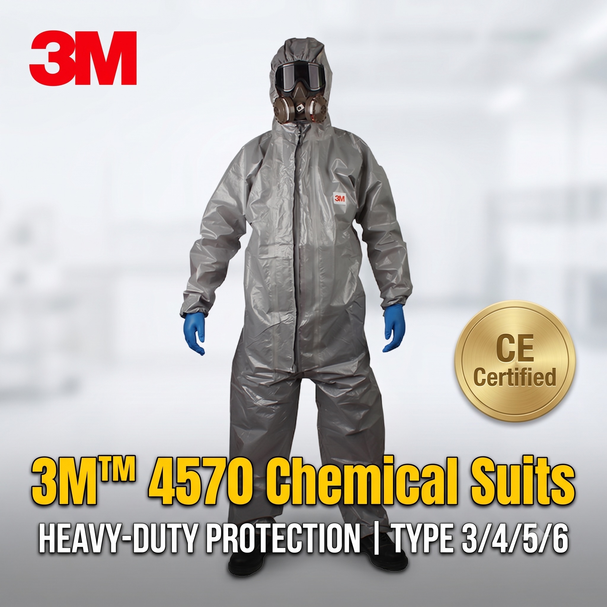 3M 4570 保護カバーオール グレーの耐薬品性スーツ タイプ 3/4/5/6 核生物危険物スーツ ヘビーデューティ用フード付き
