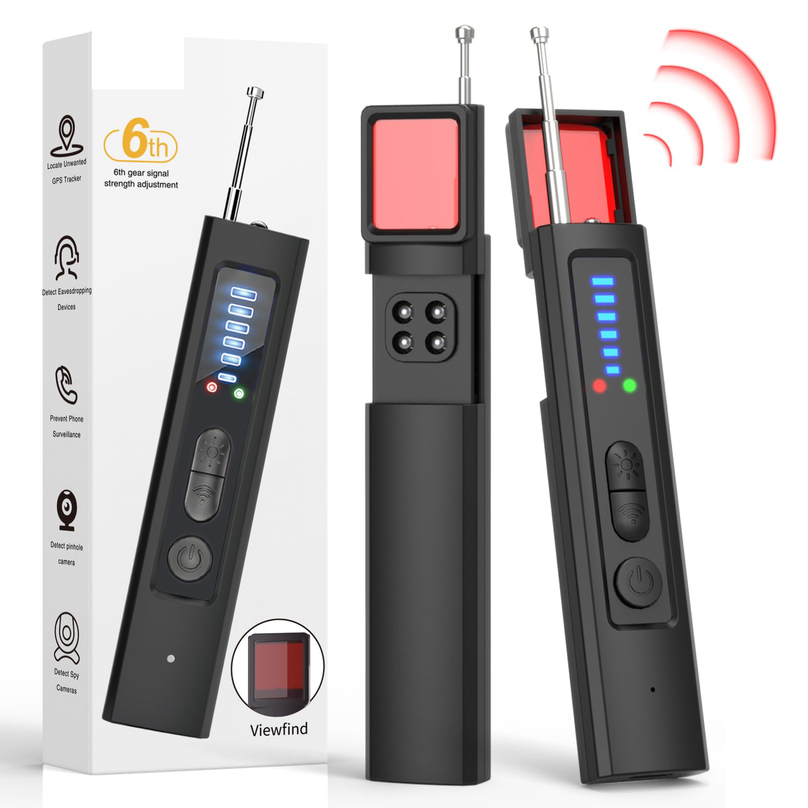 6-in-1 アンチスパイ隠しカメラ検出器 GPS トラッカーファインダー RF 信号盗聴デバイススキャナー ホテル旅行プライバシー用