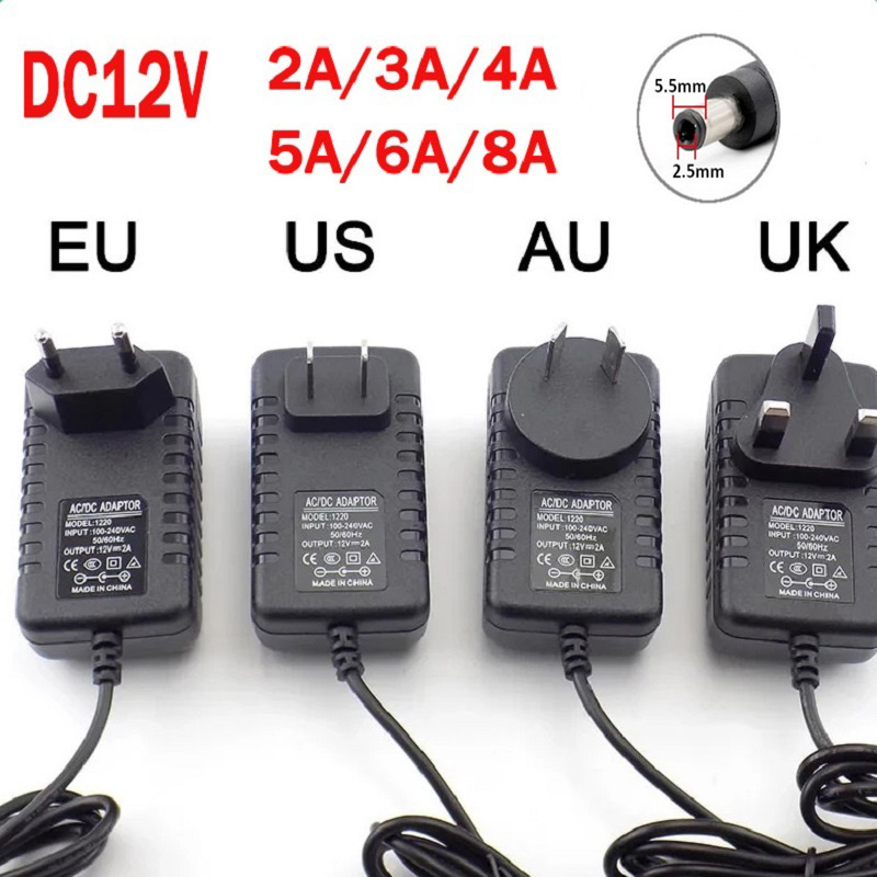AC 110-240V DC 12V 1A 2A 3A 5A 6A 8A ユニバーサル電源アダプタ供給 EU/米国/英国/AU LED ライトストリップ CCTV 用充電アダプタ