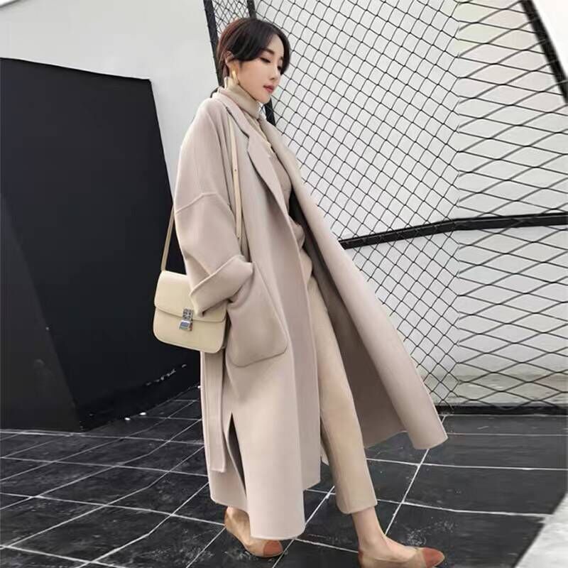 肥厚ウールコート女性の新しい韓国語バージョン学生レトロルーズロングオーバーニーウールコート