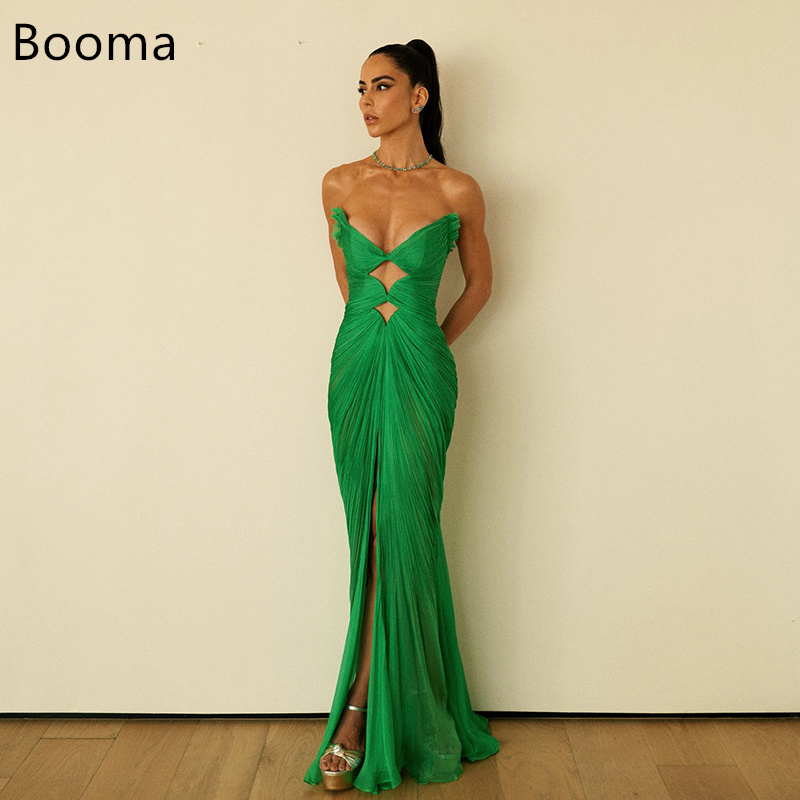 Booma マーメイドノースリーブシフォンストラップレスイブニングドレスロングフォーマルドレス女性のためのエレガントなウエディングドレスカスタムメイド 2025