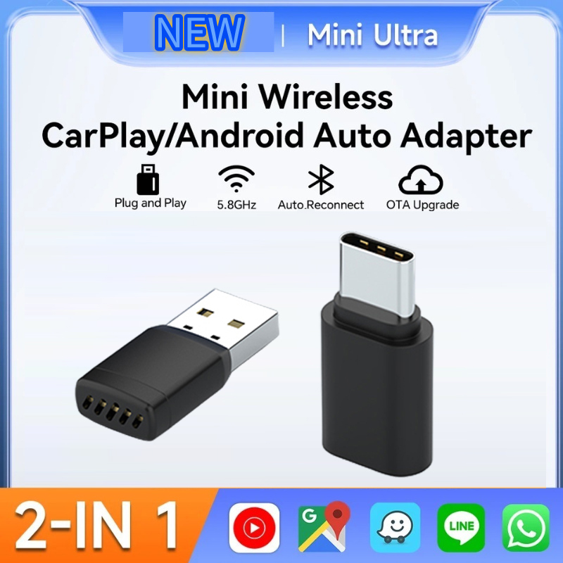 2 in 1 有線 - ワイヤレスカー CarPlay アダプター Android Auto AI Box Play