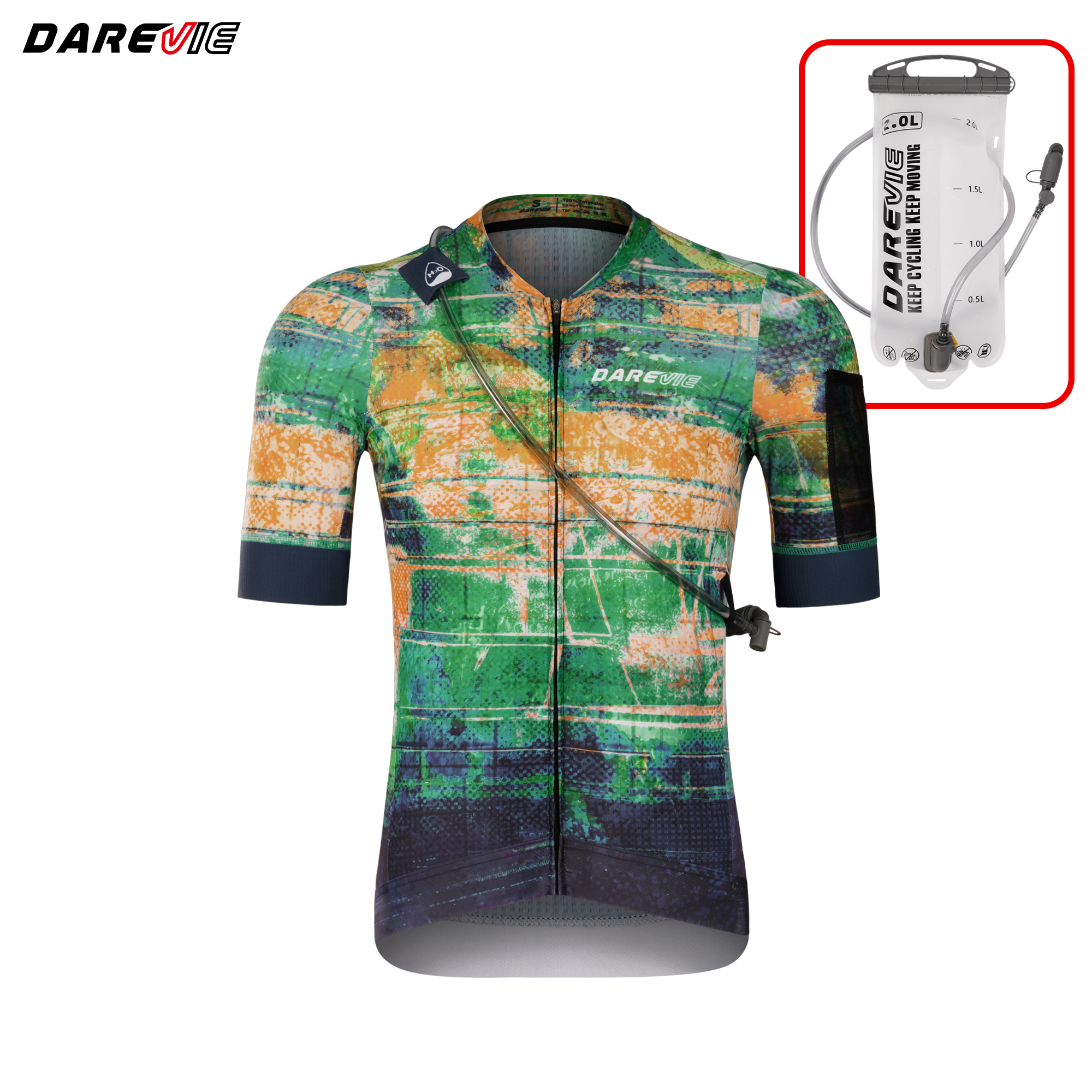 DAREVIE 男サイクリングマイヨ速乾性アンチスリッププロレベルサイクリングジャージハイドレーションパックソフト 4 ポケットサイクリングジャージ男