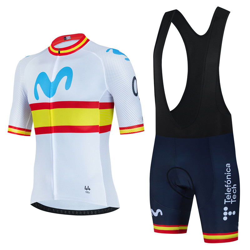 モビスターサイクリングジャージセット半袖スペイン男性抗 UV バイクスポーツウェアチーム夏自転車服マイヨ Ciclismo Hombre