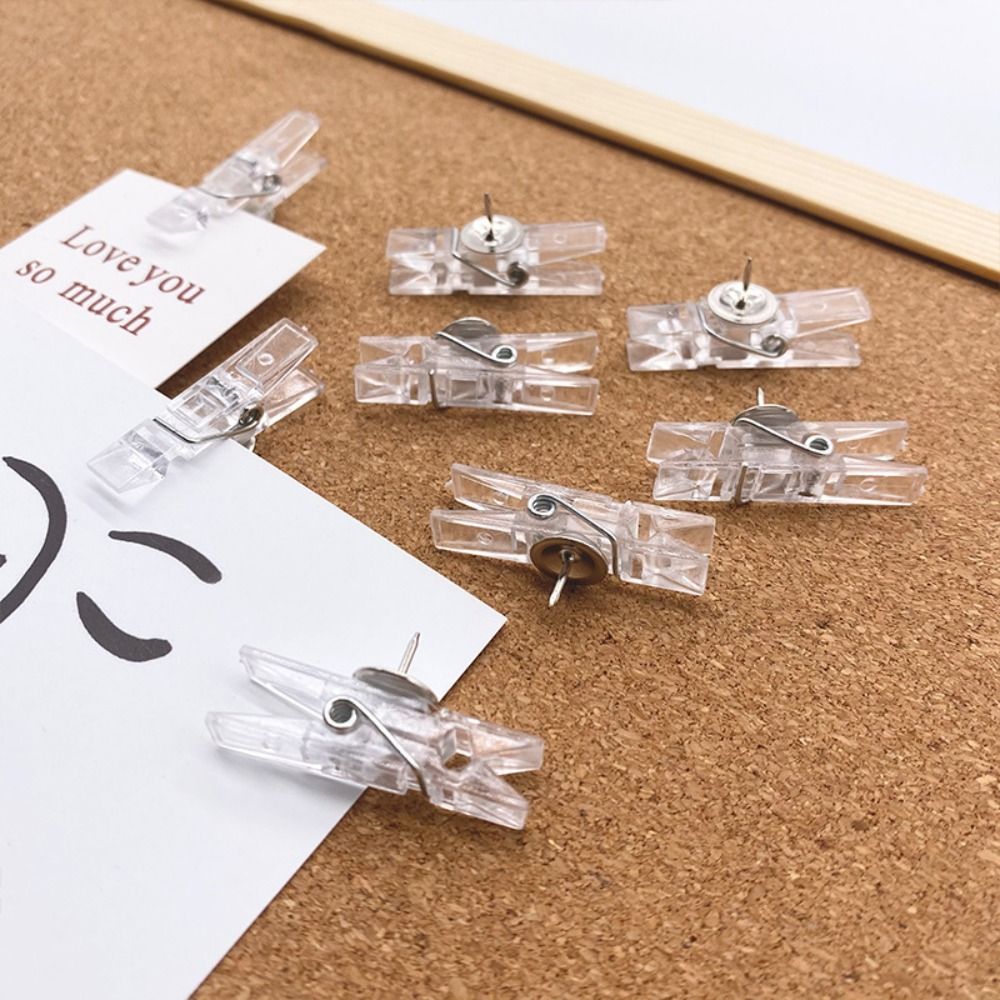 20個入り/箱 ミニ透明クリッププッシュピン クリエイティブなプラスチック製クリップ付きプッシュピン 再利用可能で耐久性のある画鋲