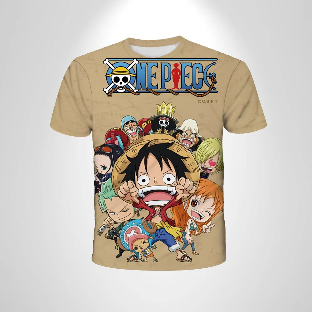 2026 ワンピース麦わらの一味ちび 3D プリント Tシャツ夏カジュアル半袖アニメ Tシャツ大人と子供のスポーツウェアシャツ