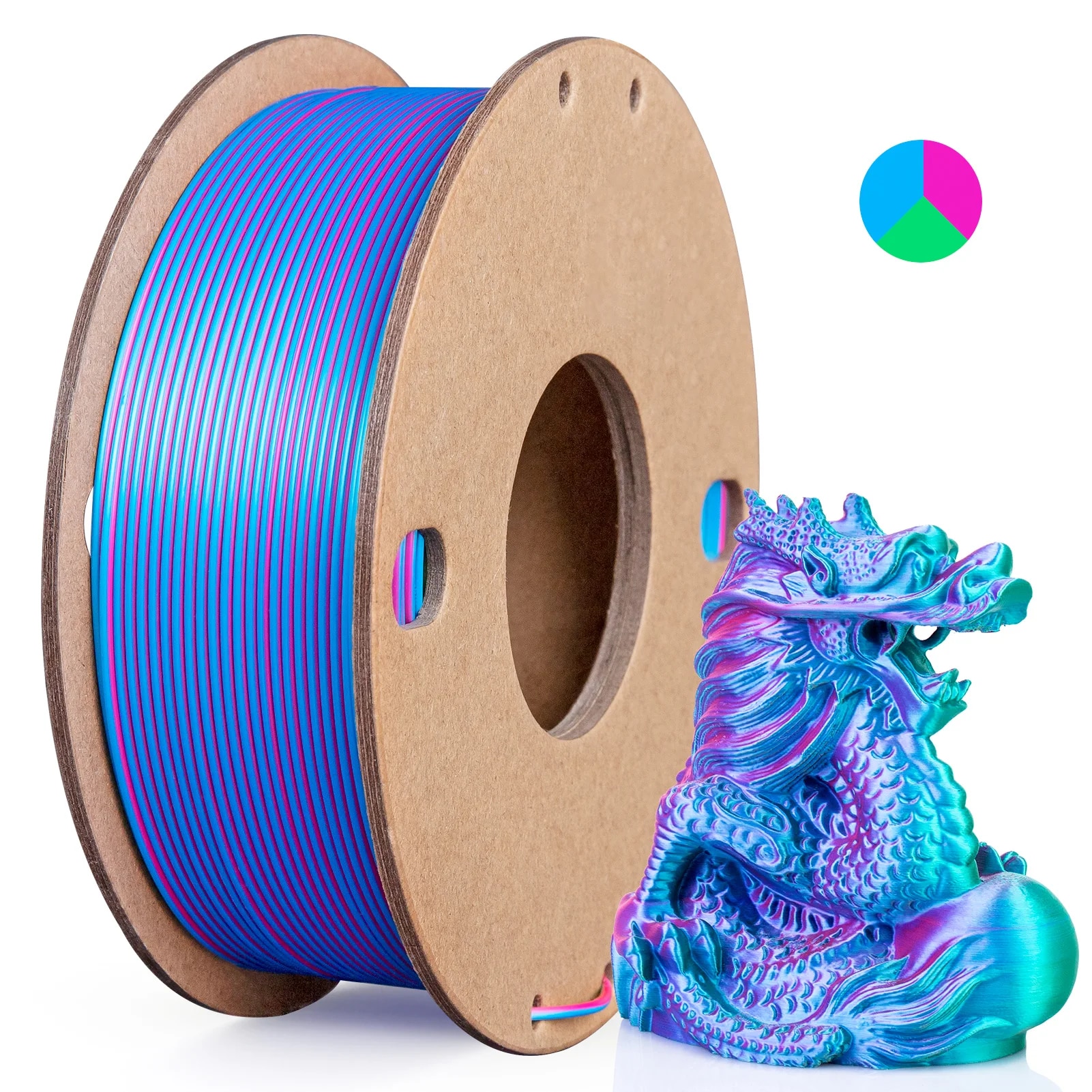 シルク PLA 3D プリンタ フィラメント 1.75 ミリメートルトリプルカラーシルク PLA フィラメント 3D 印刷フィラメント 250 グラム 3 In1 カラーローズレッドスカイブルーグリーン