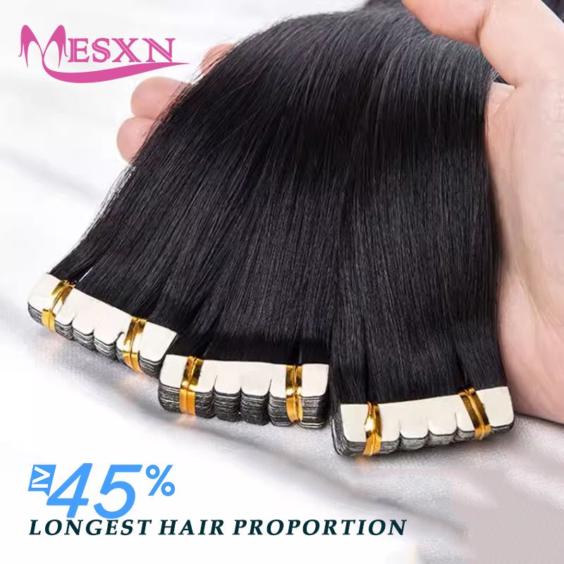MESXN 高品質ストレートミニテープ人毛エクステンション本物の自然なヘアエクステンションブラックブラウンブロンド目に見えない厚み