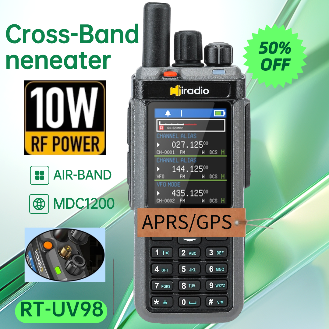 10W RT-UV98 GPS APRS Iradio トライスタンバイ トライディスプレイ AM/CB/SSB HF HAM ラジオ、1024CH AM LW MW SW UHF VHF RX TX、デュアル アンテナ