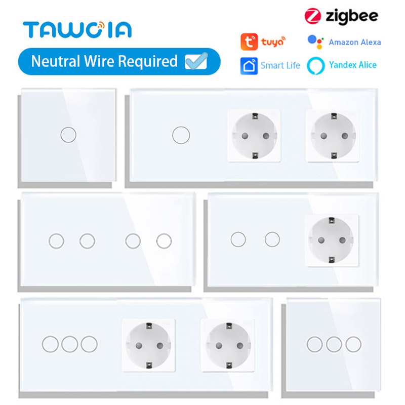 TAWOIA Zigbee タッチ ライト スイッチ 1/2/3 ギャング 1/2/3 ウェイ Tuya スマート ライフ アリス アプリ制御 EU ソケット ニュートラルが必要