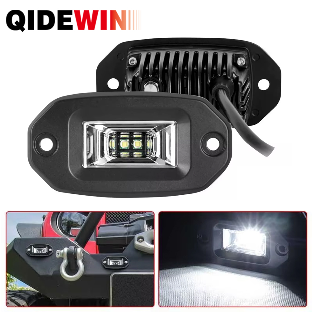 Fuleem 2 個 20 ワットフラッシュマウント LED ポッド洪水ワークライトバー 6500 18K 防水 Led ワークバーオフロードバックアップピックアップ車モーター