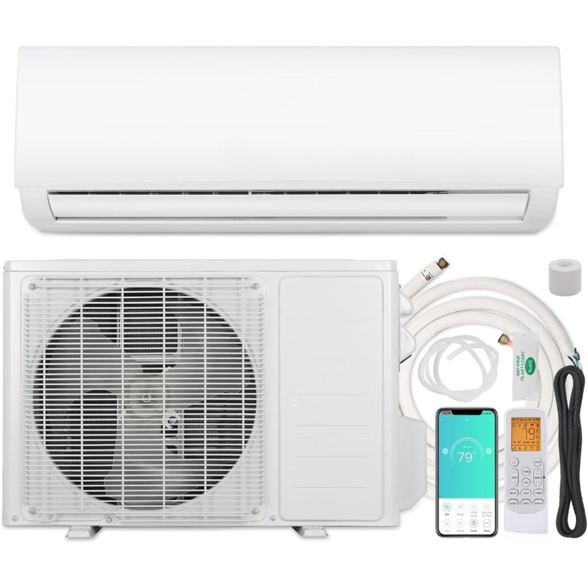 米国発送 24000 BTU ミニ スプリット エアコンとヒーター 208 230V 19 SEER2 ダクトレス インバーター ヒートポンプ 冷却 1500 平方フィート