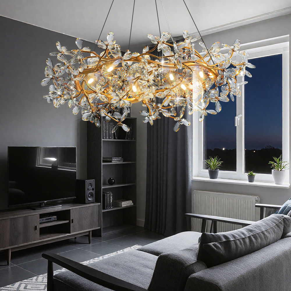 2025 Modern Ceiling Chandelier Light Gold Crystal For Living Room Bedroom Transparent Flower Chandelier Indoor Lights Home Decor