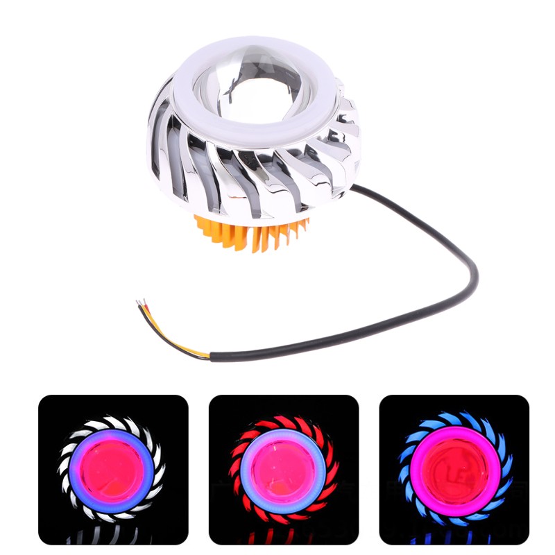 1PC マルチカラーハロー LED オートバイヘッドライトスポットランプ白色光プロジェクターレンズデュアルエンジェルデビルアイヘッドランプサイクロンタイプ
