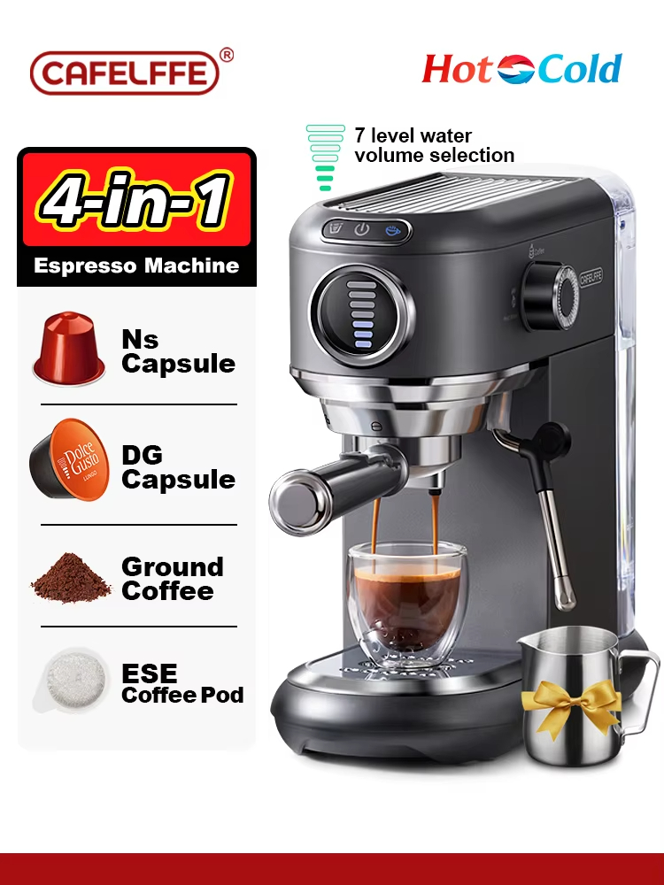 Cafelffe 4in1 コーヒーマシン ドルチェ グスト ネス カプセル エスプレッソ メーカー ESE ポッド グラウンド 恋人、お父さん、お母さんへのギフト Cafetera304 カプチーノ