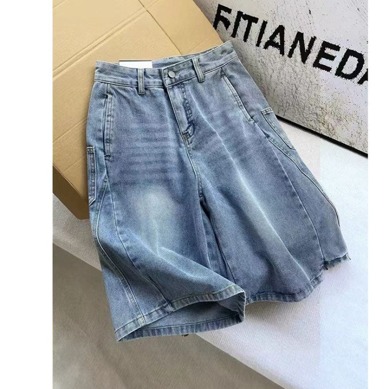 ショートパンツ女性のジーンズヴィンテージ A ラインハイウエストルーズフィット夏ワイドレッグデニムパンツ女性カジュアル快適
