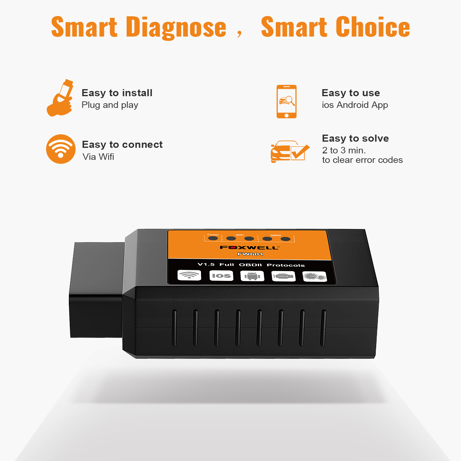 FOXWELL FW601 OBD2 コードリーダースキャナ Android IOS 車診断ツール ELM327 WIFI