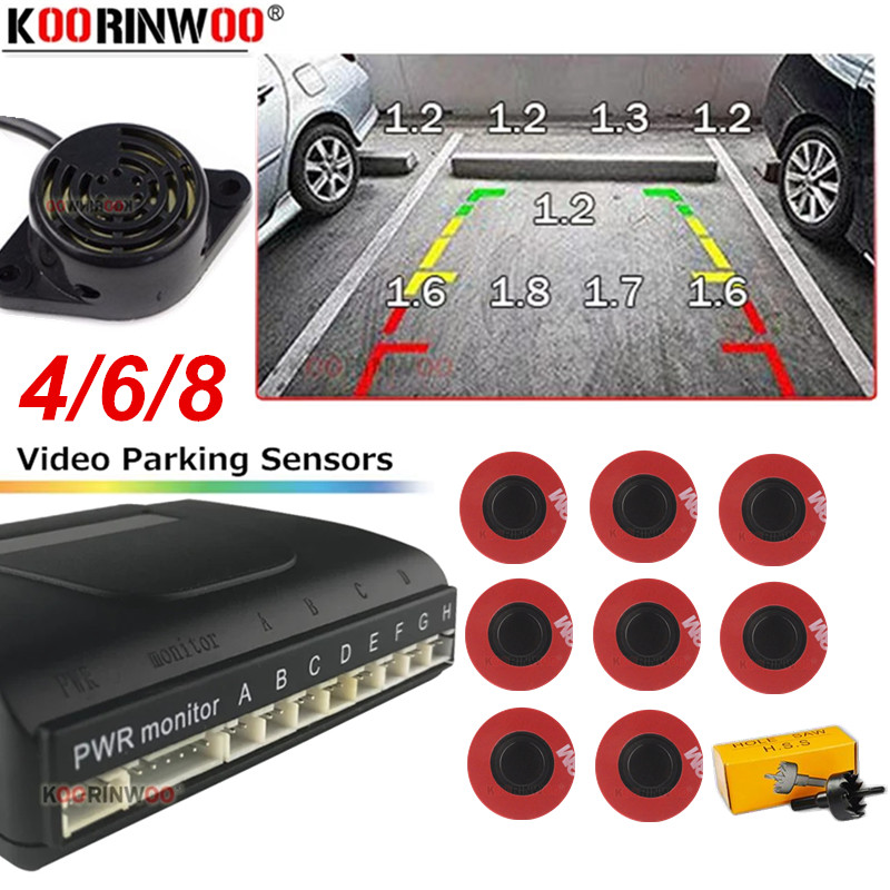Koorinwoo 最新フラット 16.5 ミリメートル回転レーダー 4/6/8 カービデオパーキングセンサーブラックリバースバックアップレーダー車検出器パーキングシステム