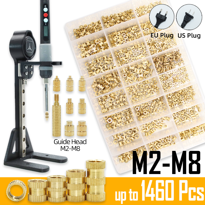 ヒートセットインサートプレスツール電気はんだごてチップ M2 M3 M4 M5 M6 M8 スレッド真鍮インサートナット組み込みキット 3D 印刷用