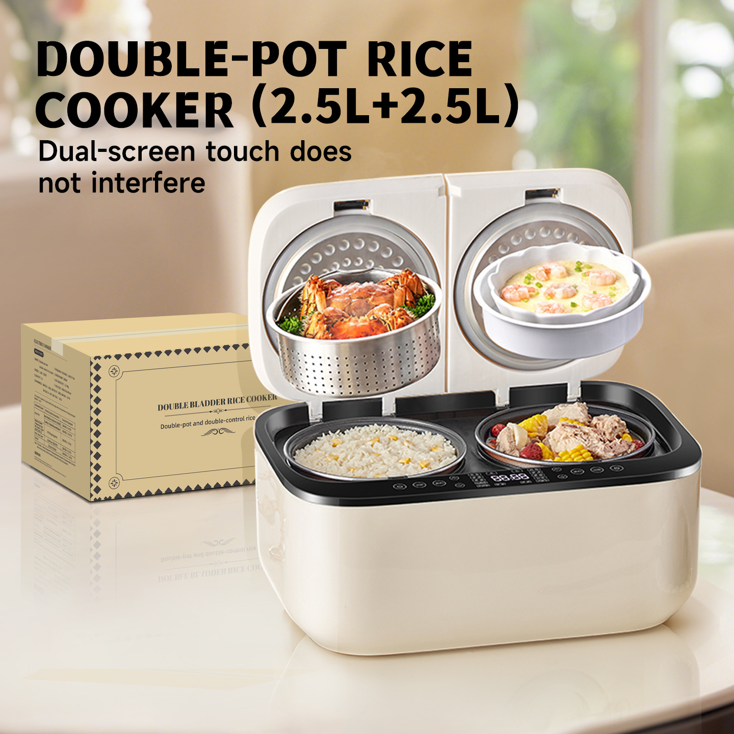 二重鍋電気炊飯器 2.5L 2.5L 12-in-1 デジタルタッチパネルデュアル独立制御ノンスティック内釜マルチクック