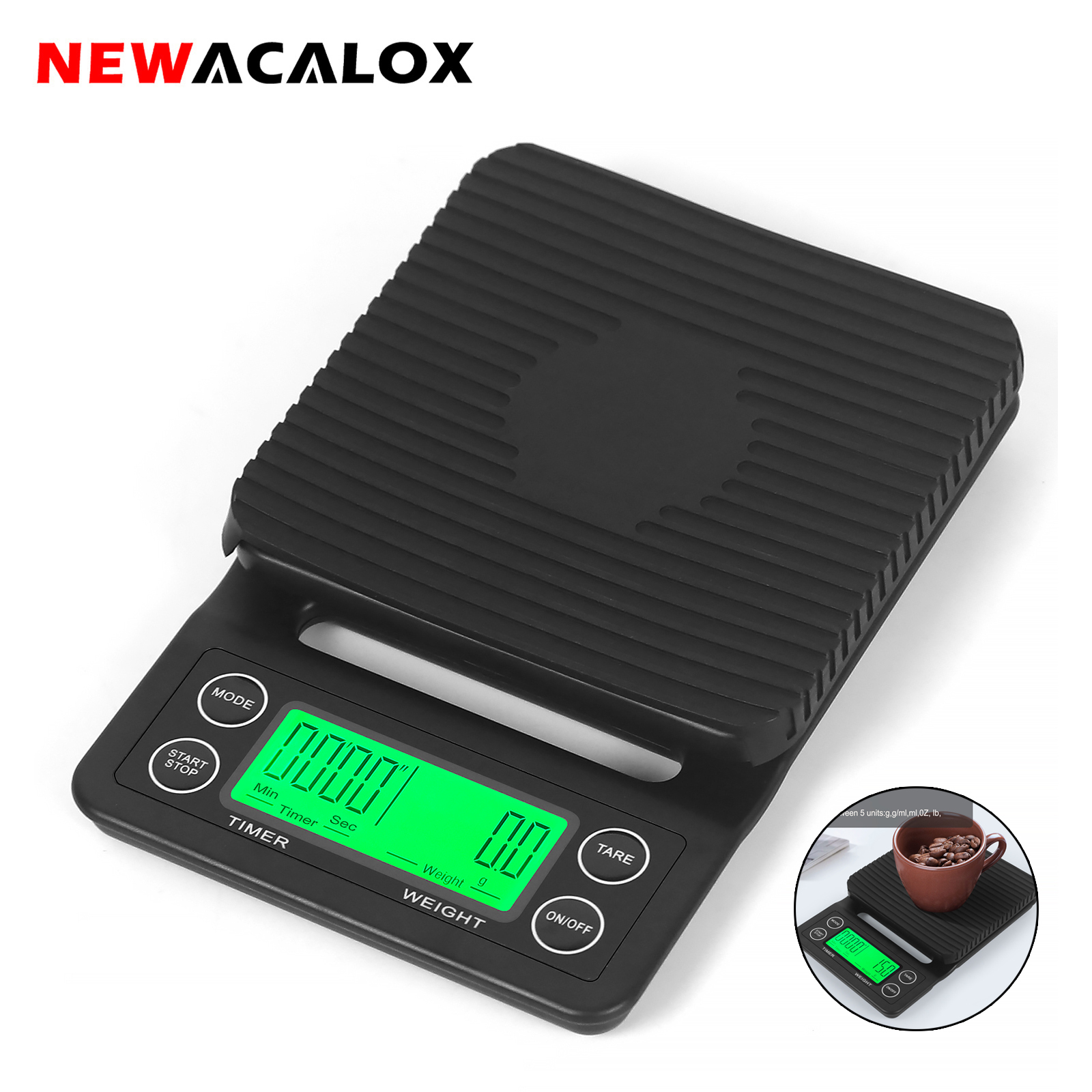 NEWACALOX 0.1g 精密コーヒースケール タイマー付き 3kg/5kg デジタルスケール ポアオーバー、エスプレッソ、フレンチプレス、キッチン用