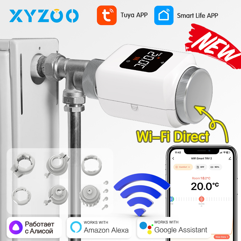 WiFi/Zigbee スマート TRV Tuya 暖房ラジエーター アクチュエーター プログラマブル サーモスタット ヘッド バルブ コントローラー 音声 Google ホーム Alexa