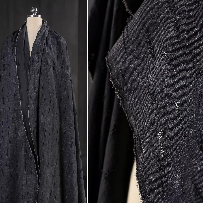 ブラックグレーウォッシュデニム生地ヴィンテージトレンディブランドアウターウェア DIY デニムパンツ服デザイン生地