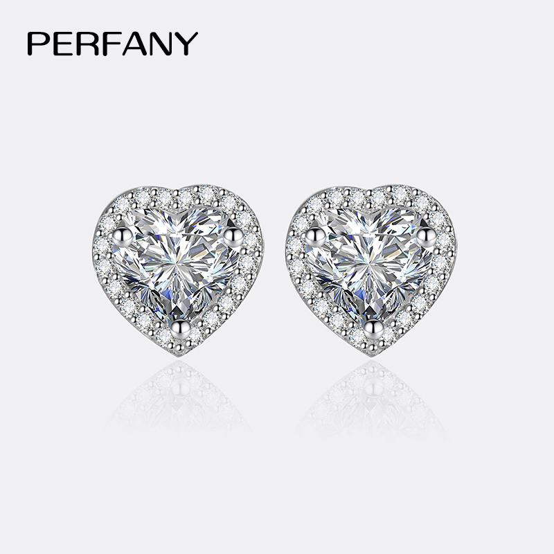 PERFANY 0.5CT-2CT ハート型カットモアッサナイトイヤリング女性のための S925 純銀模擬ダイヤモンドイヤリングファッションジュエリー