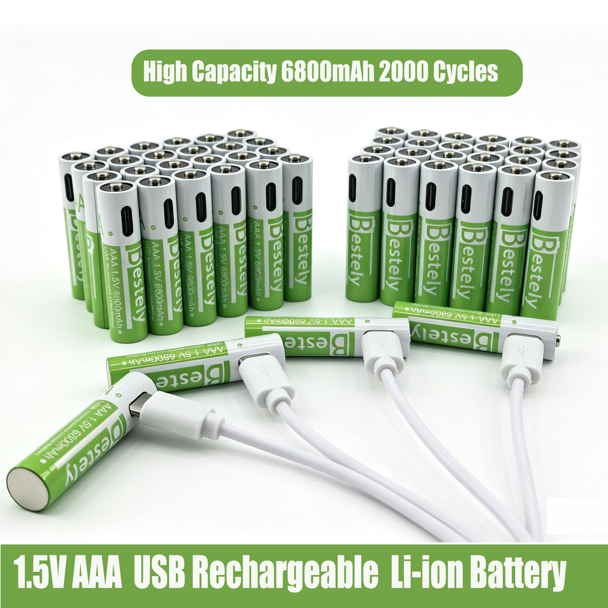 新しい 1.5v AAA 充電式リチウム電池 6800mAh 容量、Type-C USB AAA リチウムイオン電池 2000 回サイクル、無料ケーブル付き