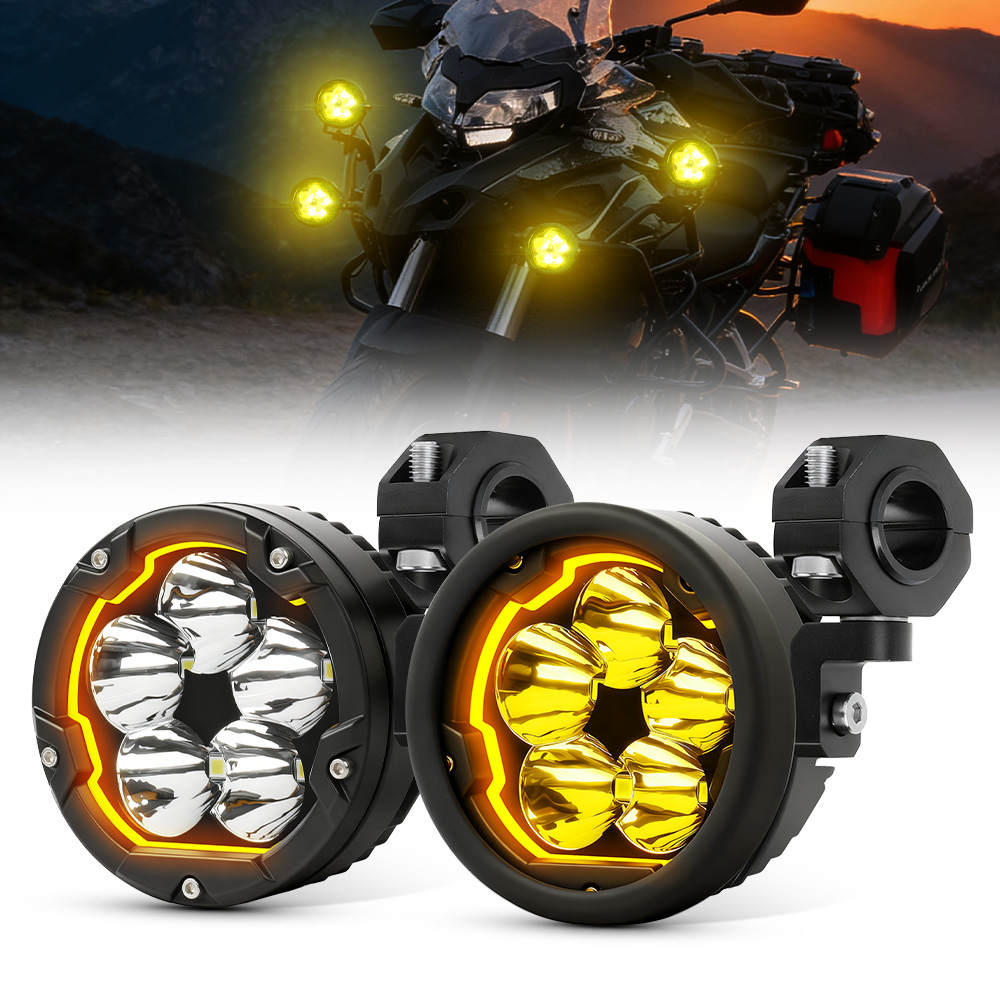 HL ミニデュアルカラー LED オートバイ補助ライトストロボスイッチスポットライトフォグランプ IP68 オフロード使用 BMW R1200GS Moto