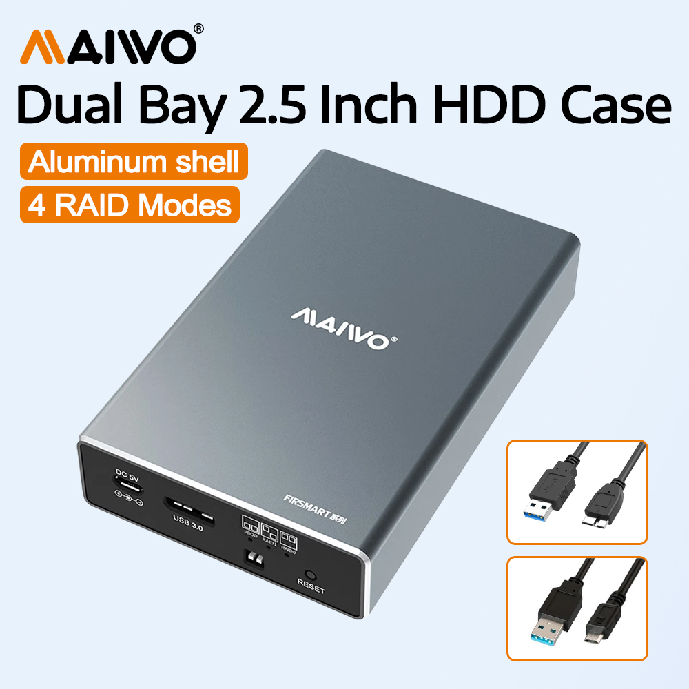 MAIWO HDD ケース 2.5 インチ デュアル ベイ 外付けハードドライブ エンクロージャ 4 RAID モード SATA - USB 3.0 アルミニウム シェル ラップトップ MacBook 用