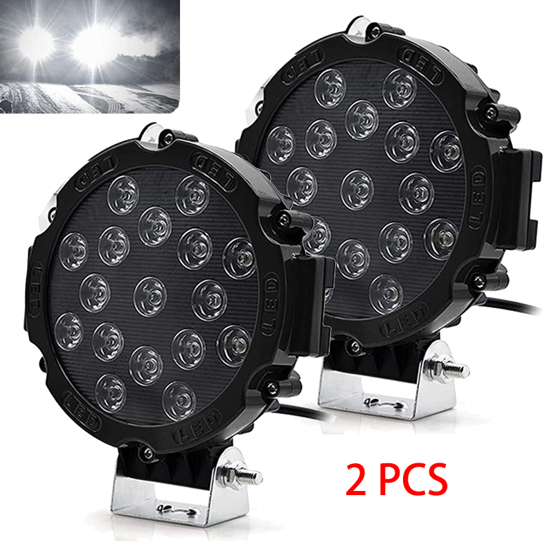 2X 超高輝度 7 インチ 51 ワットラウンド LED オフロードライト 6000K スポットドライビングライトポッドバンパールーフフォグライトボートジープ ATV SUV に適合