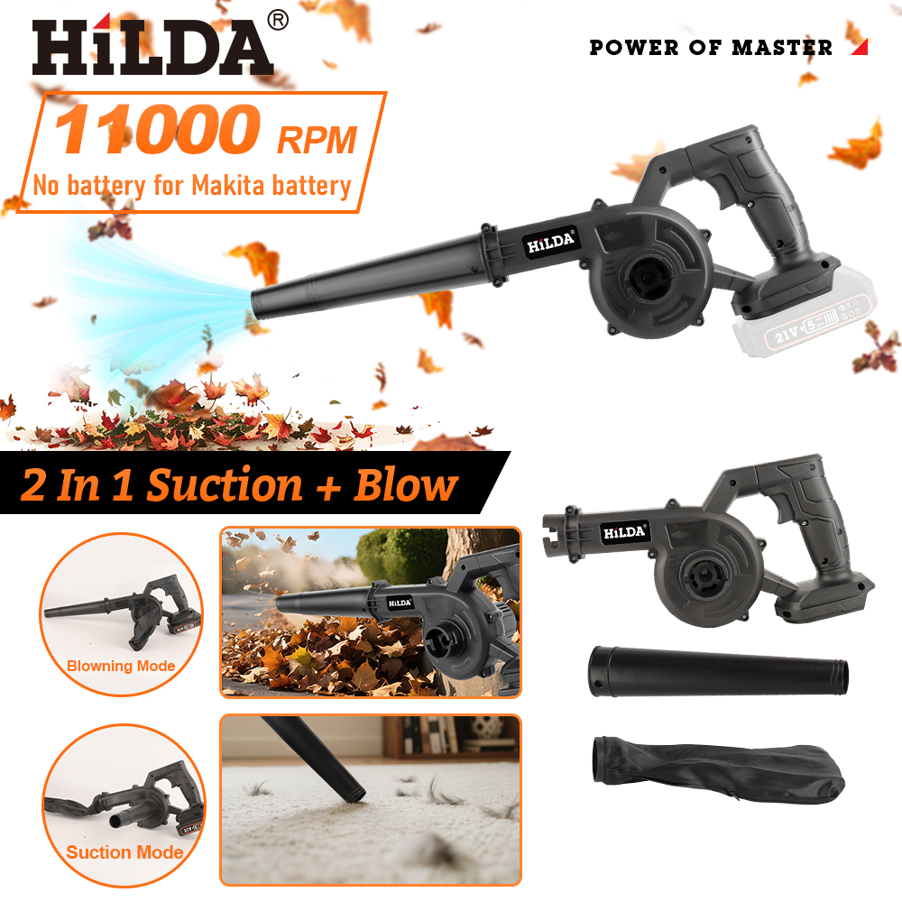 HILDA 21V Cordless Leaf Blower 2 IN 1 Blower & Vacuum Cleaner High Power Handheld Air Blower For Car Garden Lawn PC Cleaning