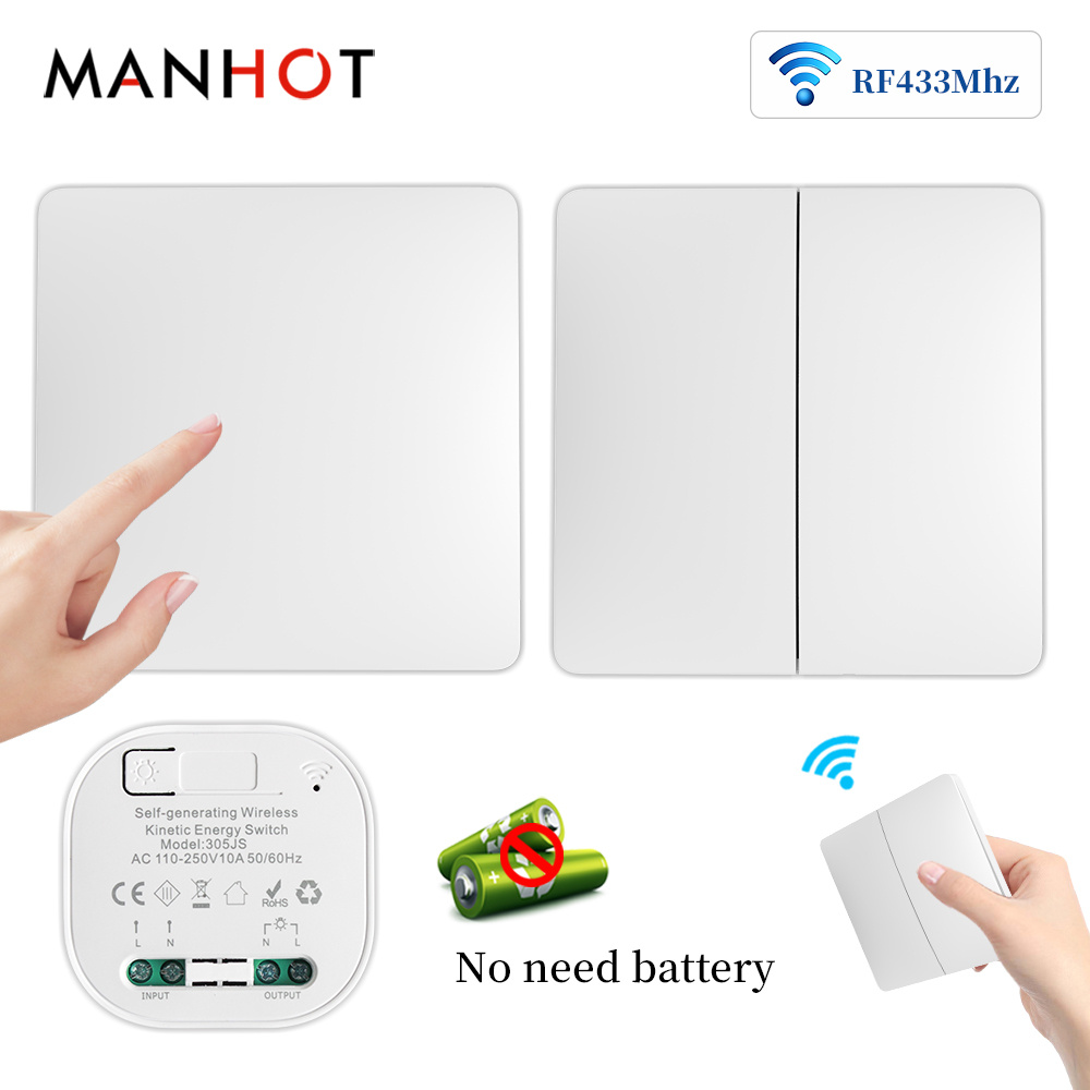 ワイヤレススマートスイッチライト RF433 電池不要防水 110-220V ミニリレー受信機付き住宅改善スイッチセット