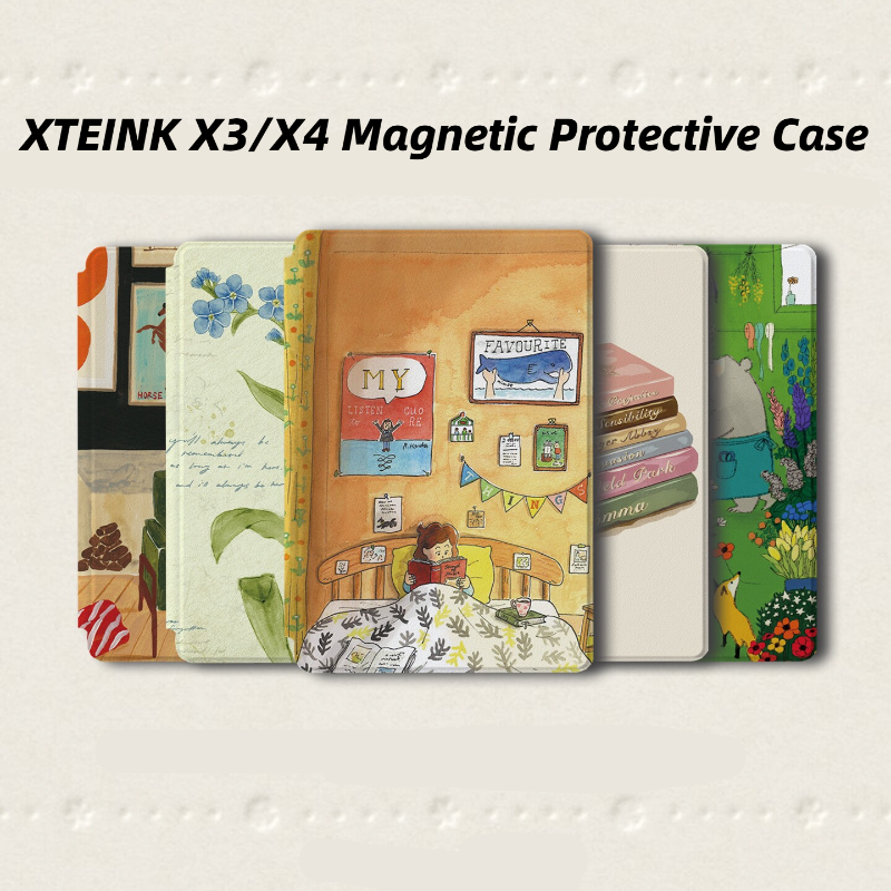 XTEINK X3 X4 電子リーダー用磁気保護ケースかわいい手描きイラスト電子ブックリーダー用磁気フリップケース