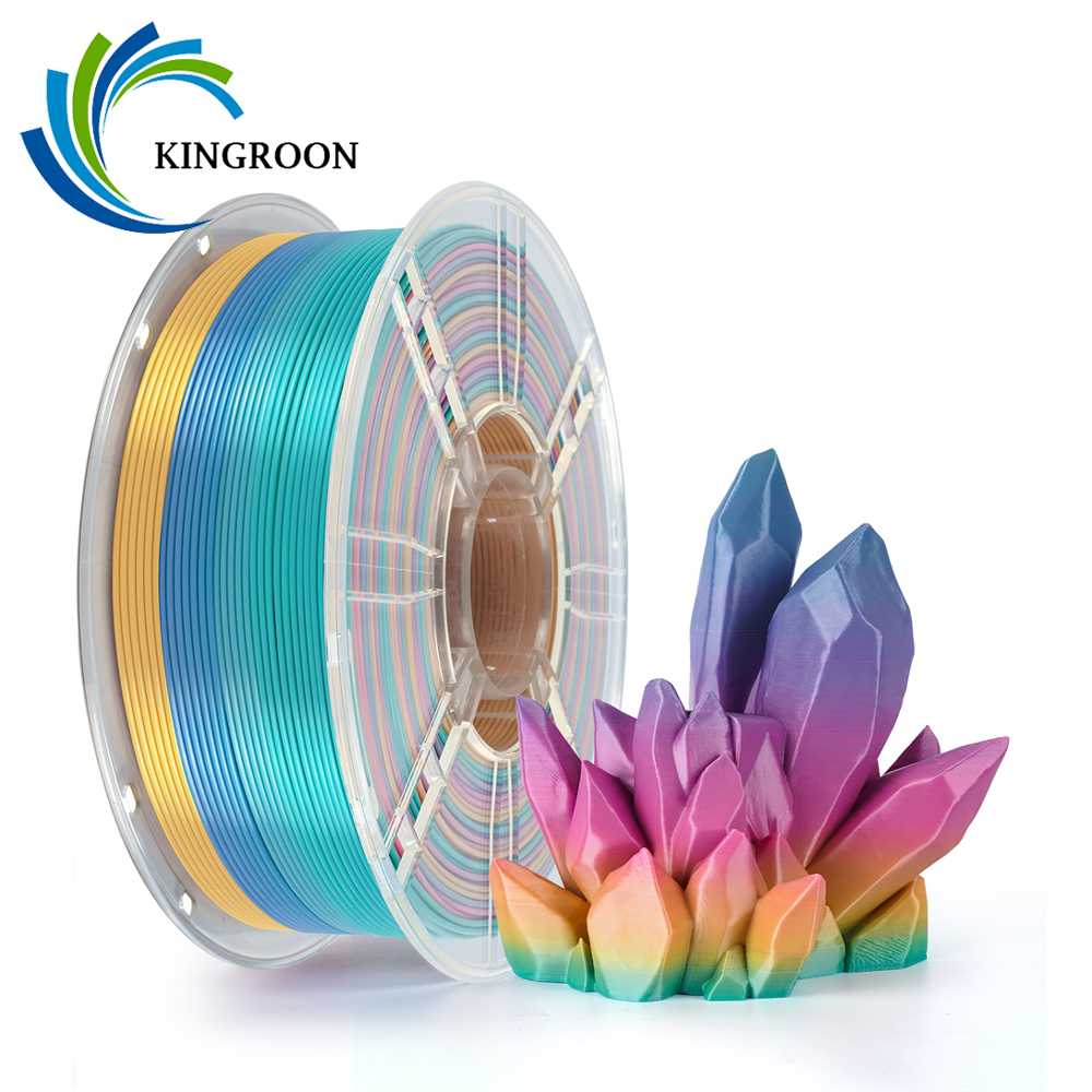 KINGROON シルク PLA プラスチック 1kg 1.75mm、新しいマルチカラーグラデーション 3D プリンターフィラメントレインボー PLA 色変更、透明スプール