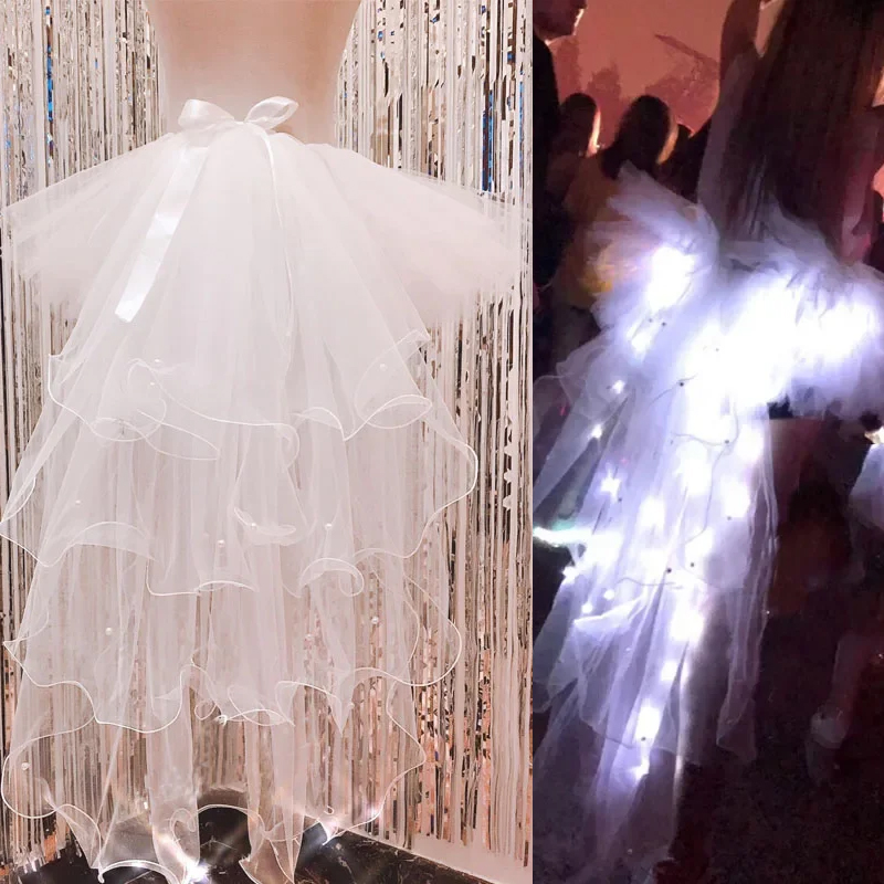 新しい女性 LED ライトアップチュチュ多層チュールふわふわプリンセスダンススカートハロウィンレディセクシーな光るロングテールバーパーティー衣装