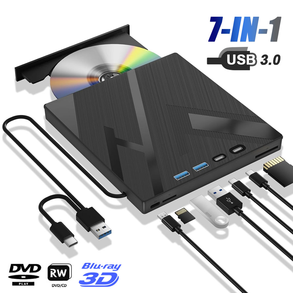 7 in 1 外付けブルーレイ光学ドライブ ラップトップ PC USB 3.0 Type-C BD DVD CD-RW プレーヤー ポータブル バーナー SD/TF カード スロット付き