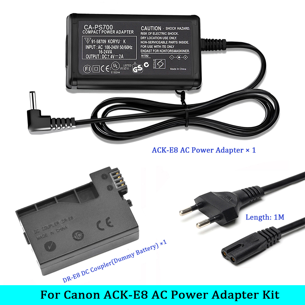 ACK-E8 AC 電源アダプター DR-E8 DC カプラーキット 交換用 LP-E8 バッテリー Canon EOS Rebel T5i T4i T3i T2i 700D 650D 600D 550D カメラ用
